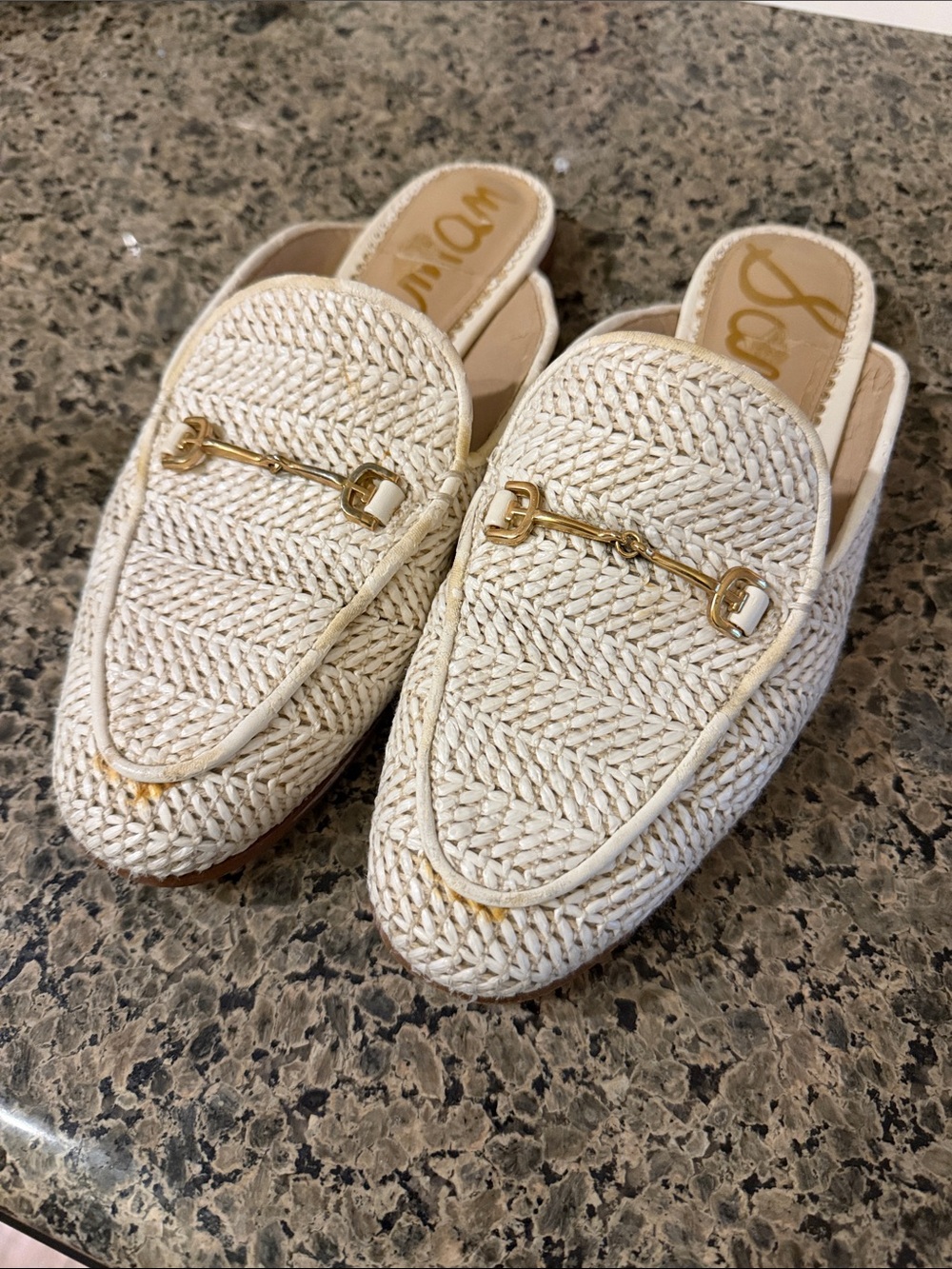 Sam Edelman Cream Woven Horsebit Slip-On Mules